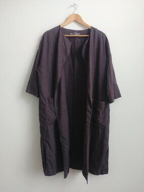 Muji One Size Relaxed Fit 100% linen dark grey duster jacket cover